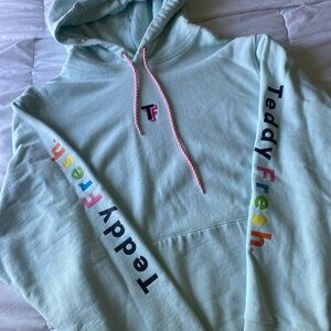 Teddy Fresh Light Blue Hoodie with Colorful Sleeve Logo